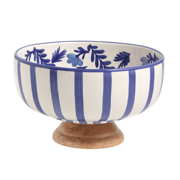 Mud Pie Blue Wood Pedestal Bowl | Dolomite | Mud Pie