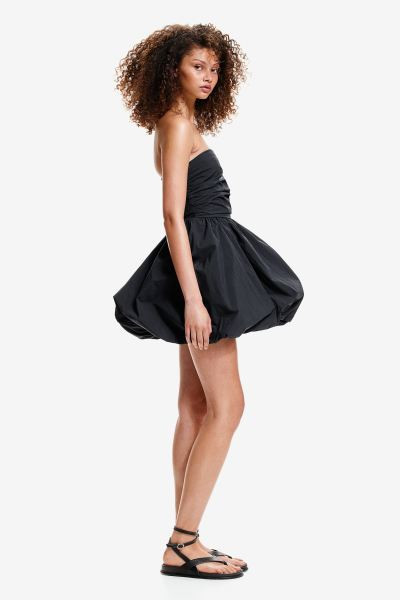 Bubble-hem Bandeau Dress - Sleeveless - Short - Black - Ladies | H&M US | H&M (US + CA)