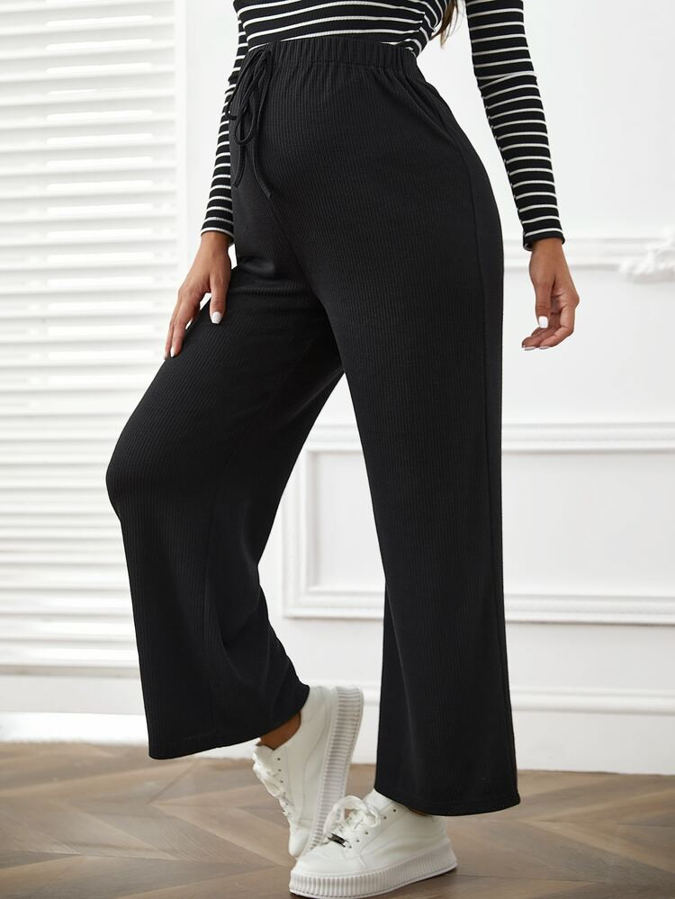 SHEIN Maternity Solid Drawstring Waist Wide Leg Pants | SHEIN