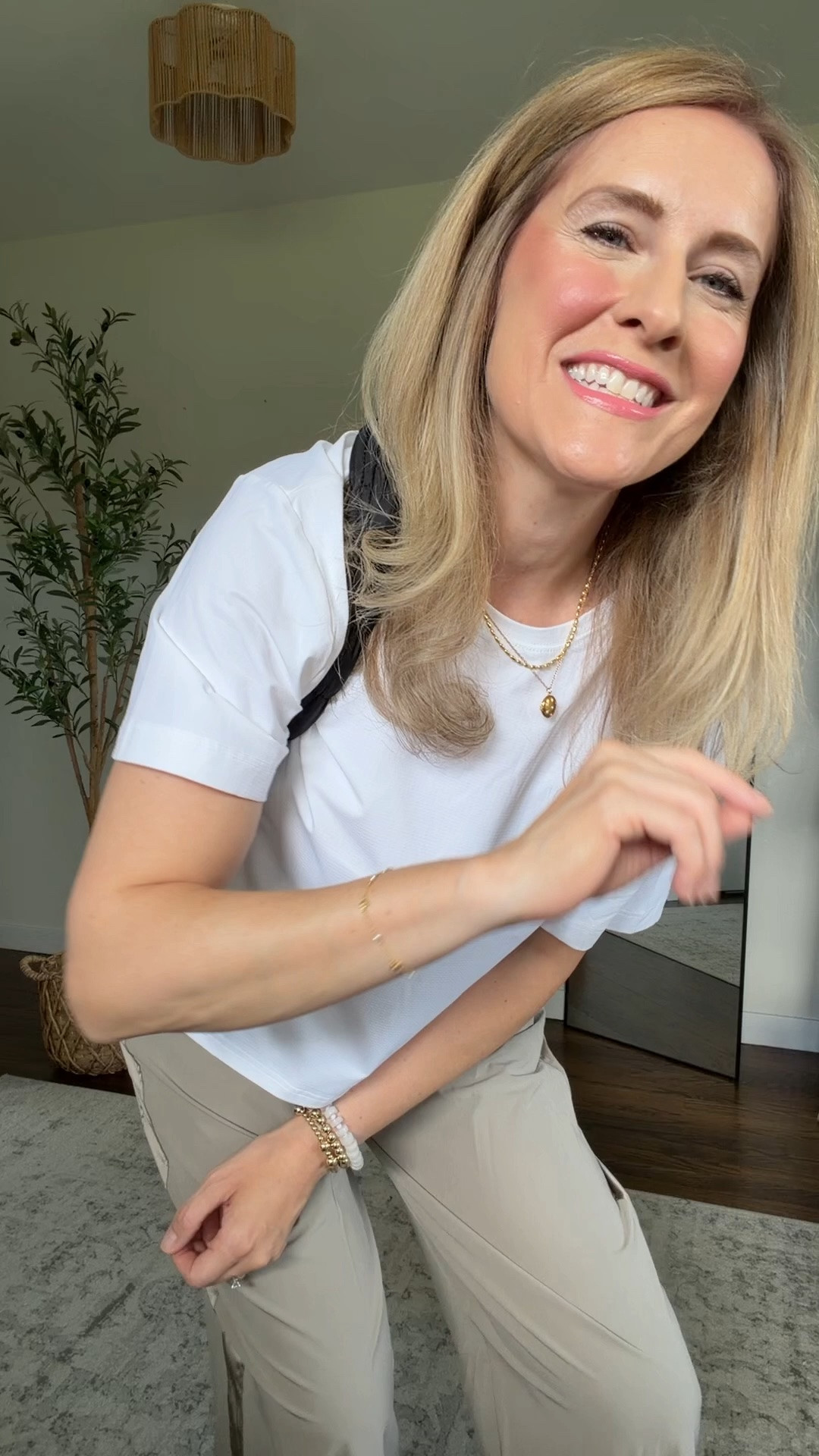 Walmart wide leg pants with satin side stripe are so cool and comfy, come in four colors, I got the medium. Also wearing a medium in this athletic tee. #walmartfashion

#LTKOver40 #LTKootd