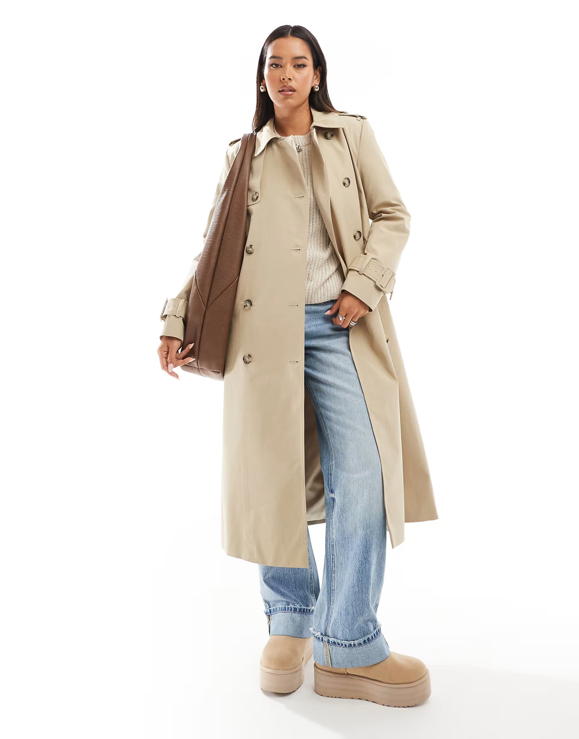 Mango premium longline trench coat in beige | ASOS (Global)