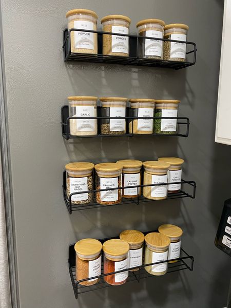 These spice jars are so aesthetically pleasing, and to help with space we use a magnetic rack on our fridge 

#LTKhome #LTKunder50 #LTKstyletip