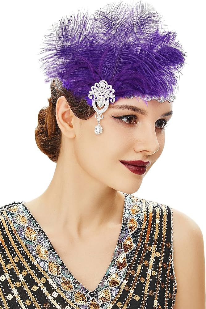BABEYOND Women's Ostrish Feather Crystal Headband Wedding Bridal Feather Headband Flapper Headpie... | Amazon (US)