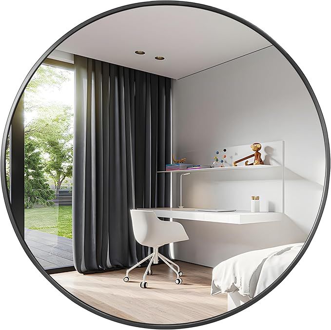 42" Large Round Mirror, Black Circle Mirror for Wall, Metal Framed Round Mirror, Big Wall Mounted... | Amazon (US)