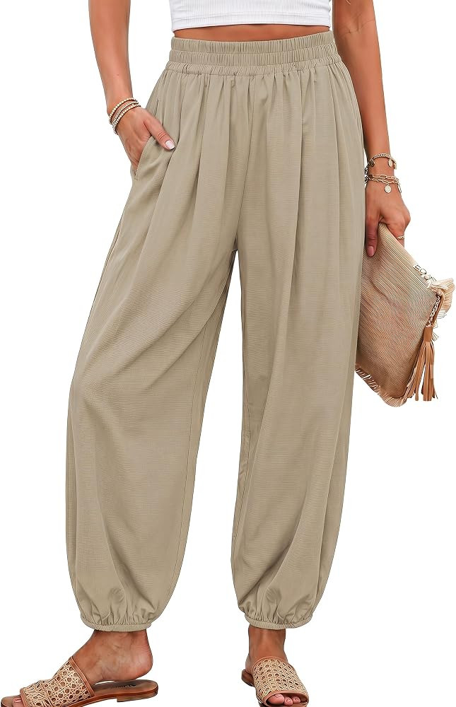 PRETTYGARDEN Womens 2026 Summer Casual Pants High Waisted Loose Wide Leg Palazzo Pockets Lounge B... | Amazon (US)
