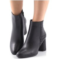 Designer Black Booties With Effect Pattern Heels ~ Genuine Leather Ankle Mid Heel Dressy Boots Elega | Etsy (US)