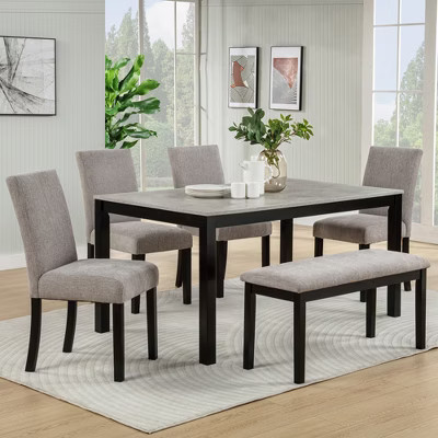 GDFStudio Giana Modern 6 Piece Rubberwood Dining Set with Upholstered Chairs, Gray | Target