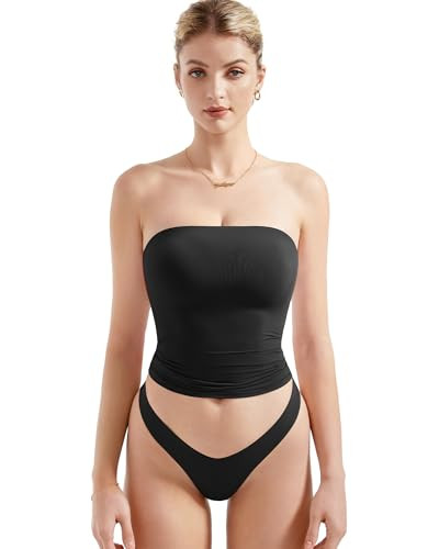 SUUKSESS Women Sexy Tube Top Summer Y2K Going Out Tops Casual Sleeveless Double Lined Basic Tank Top (Black, M) | Amazon (US)