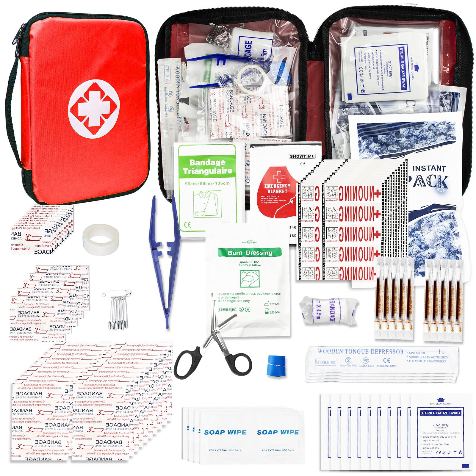 Travel-First Aid-Kit Car-Home 300PCS Survival-Kit Outdoor-Adventure - Small Portable Red Emergenc... | Amazon (US)