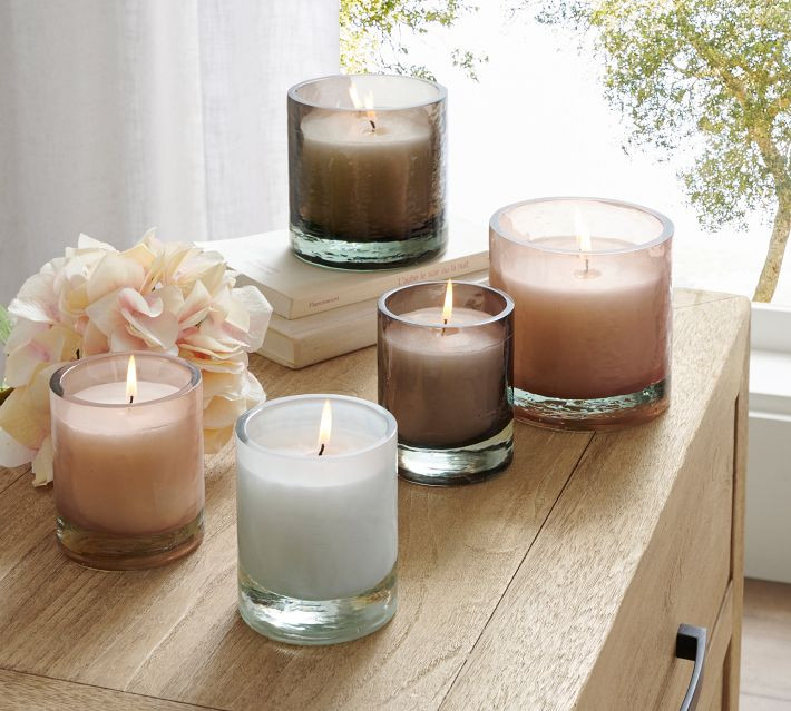 Hammered Glass Scented Candles - Bergamot & White Oak | Pottery Barn (US)