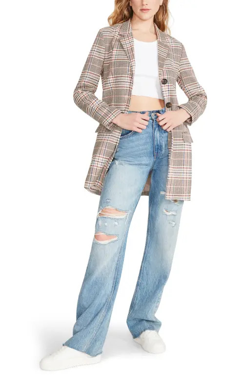 BB Dakota by Steve Madden Study Hall Plaid Longline Blazer in Beige Plaid at Nordstrom, Size Small | Nordstrom