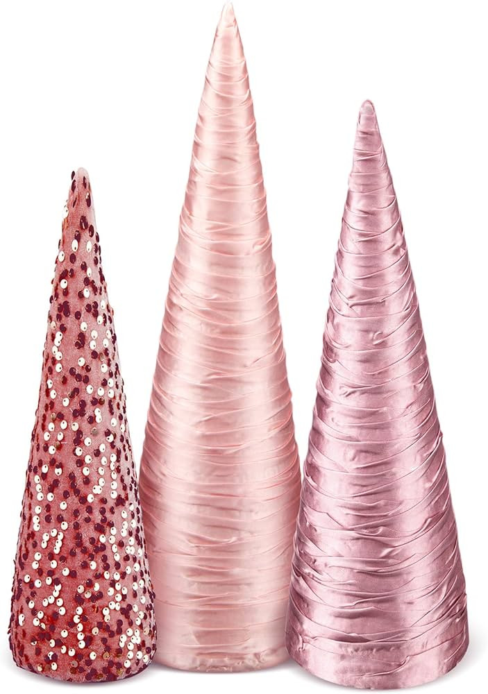 Ceenna 3 Pcs Pink Christmas Cone Trees, Velvet Sequin Christmas Tree Cones Modern Winter Tree Dec... | Amazon (US)
