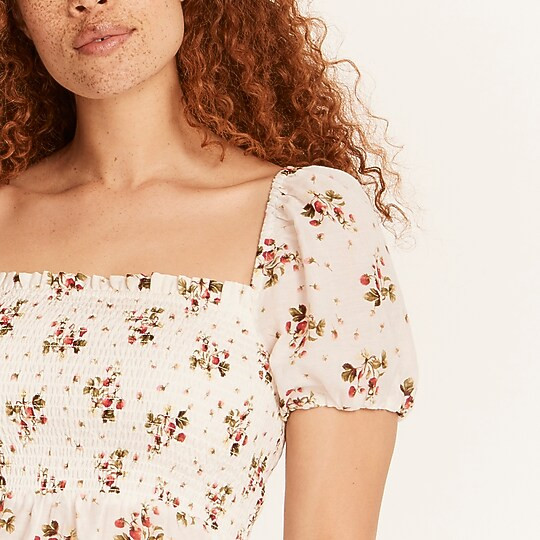 Puff-sleeve smocked top in strawberry floral | J. Crew US