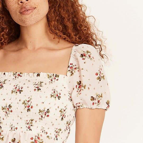 Puff-sleeve smocked top in strawberry floral | J.Crew US