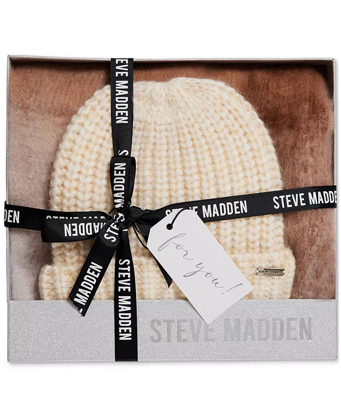 Steve Madden Women's Brushed-Plaid Scarf & Solid Beanie 2-Pc. Box Set & Reviews - All Accessories... | Macys (US)
