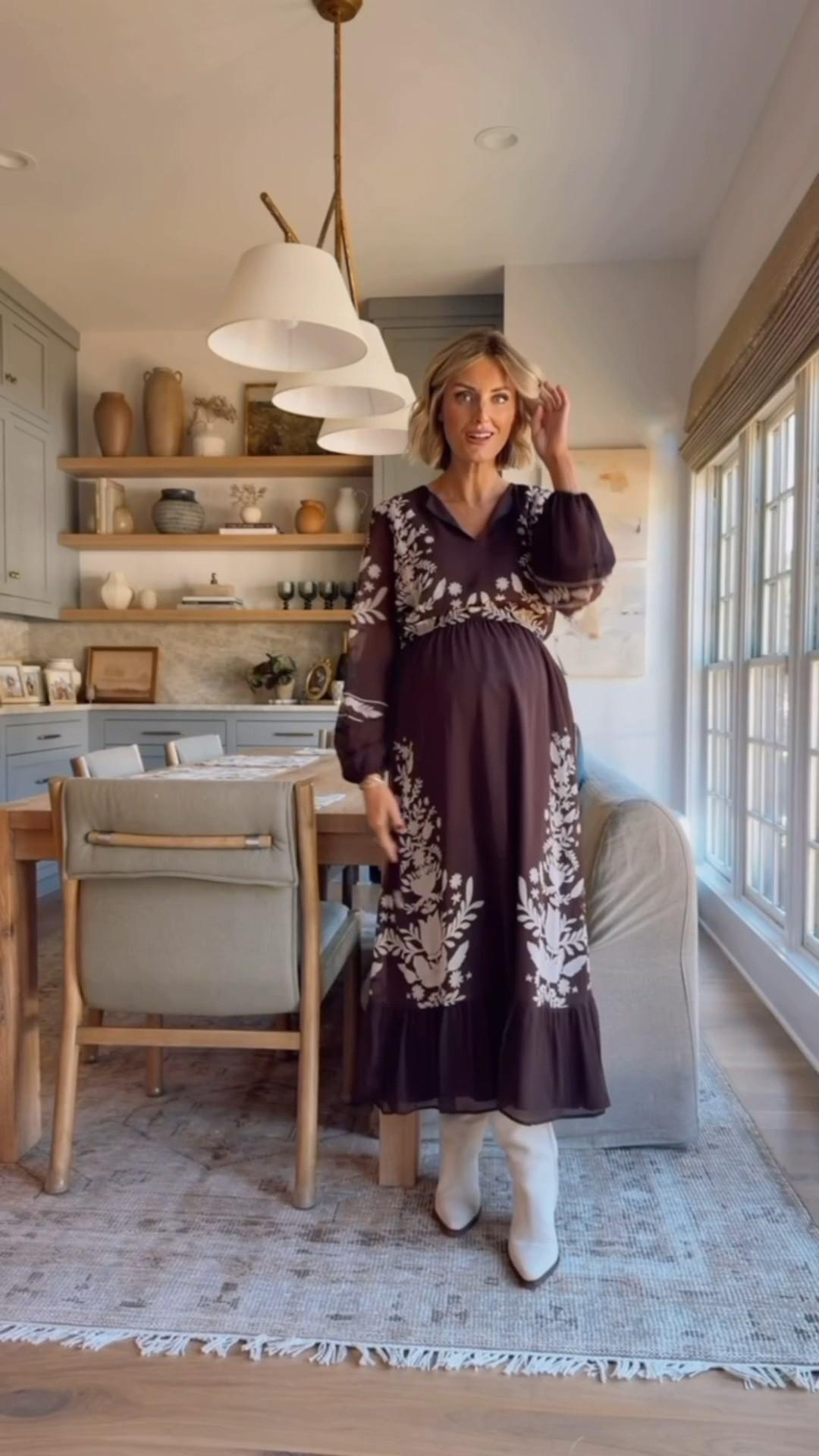 This brown dress has such pretty cream floral detailing 😍 wearing XS. 

Loverly Grey, Loft, brown and white dress, floral dress, maxi dress, winter dress, winter fashion 

#LTKSeasonal #LTKootd #LTKBump