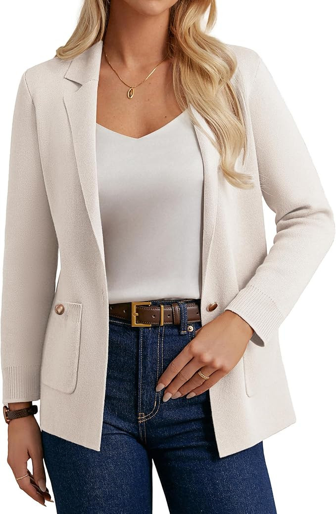 GRACE KARIN Women Sweater Blazers Business Casual Long Sleeve Work Cardigan Open Front Lapel Suit... | Amazon (US)