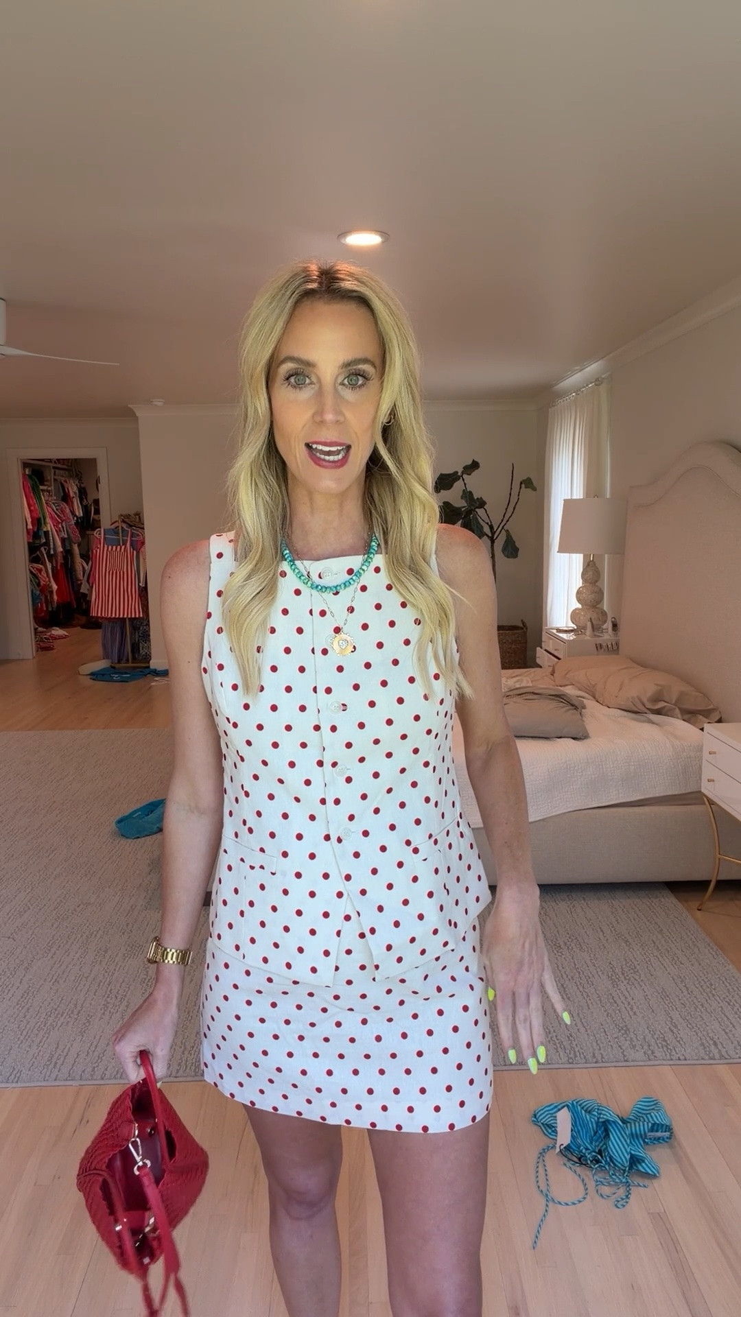 Red and white polka dot skirt set!