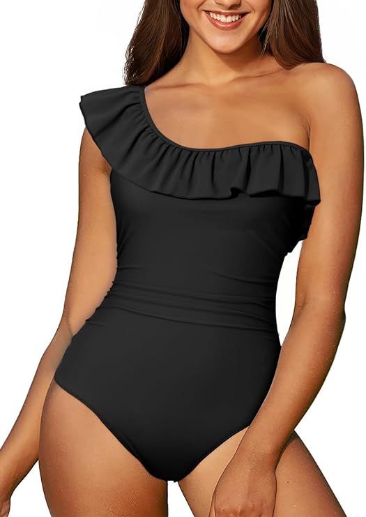 Dokotoo Womens One Piece Swimsuits One Shoulder Ruffle Bathing Suits | Amazon (US)