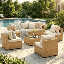 ELPOSUN 7-Piece Patio Furniture Set, Outdoor Conversation Set, All-Weather Wicker Outdoor Section... | Walmart (US)