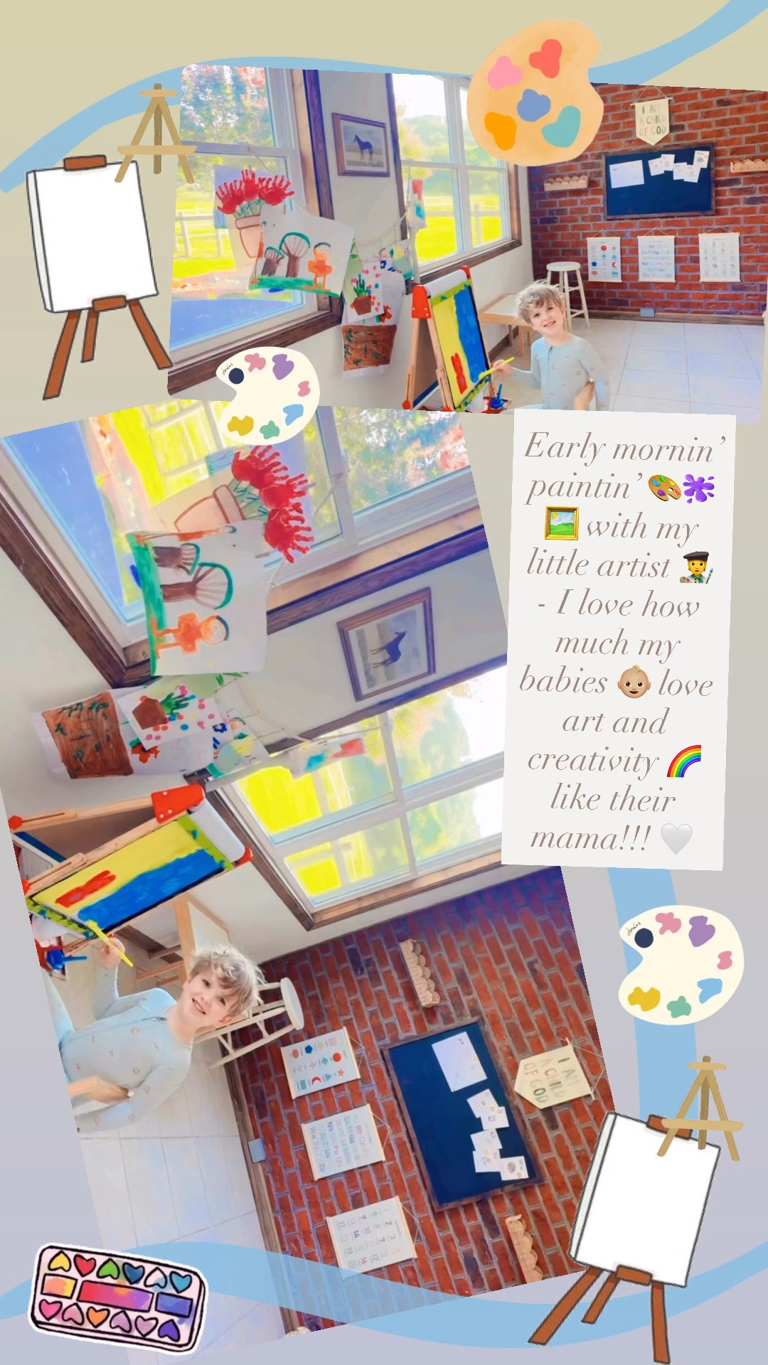 Early mornin’ paintin’ 🎨🫟🖼️ with my little artist 🧑‍🎨 - I love how much my babies 👶🏼 love art and creativity 🌈 like their mama!!! 🤍