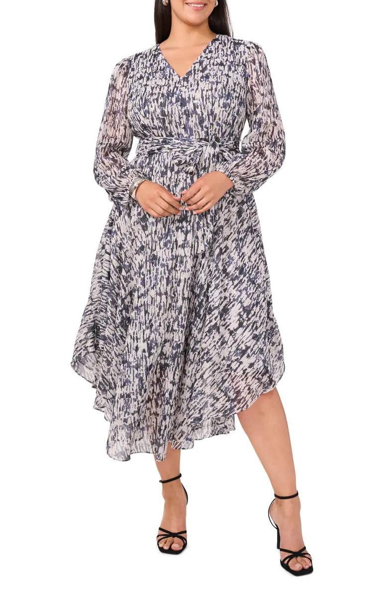 Vince Camuto Printed Long Sleeve Belted Dress | Nordstrom | Nordstrom