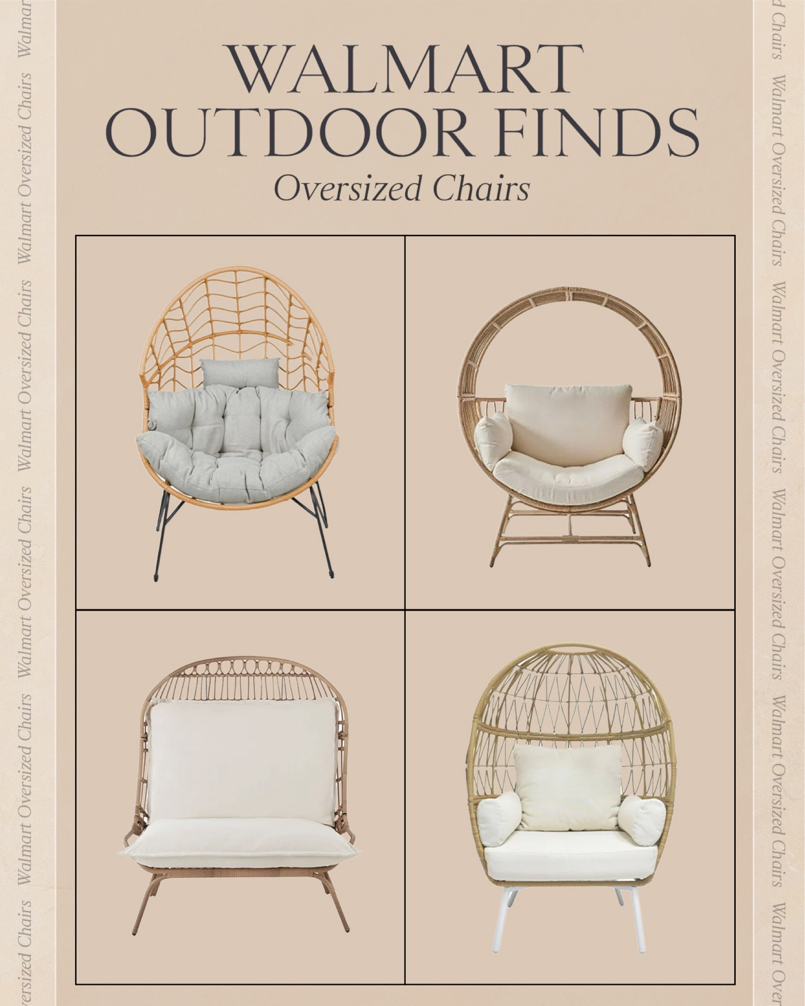 HOME \ Walmart outdoor finds - oversized chairs 👌🏻

Patio
Deck
Front Porch 
Spring 
Summer 
Decor 

#LTKSeasonal #LTKhome