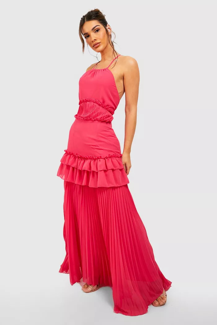 Ruffle Detail Pleated Skirt Maxi Dress | Boohoo.com (US & CA)