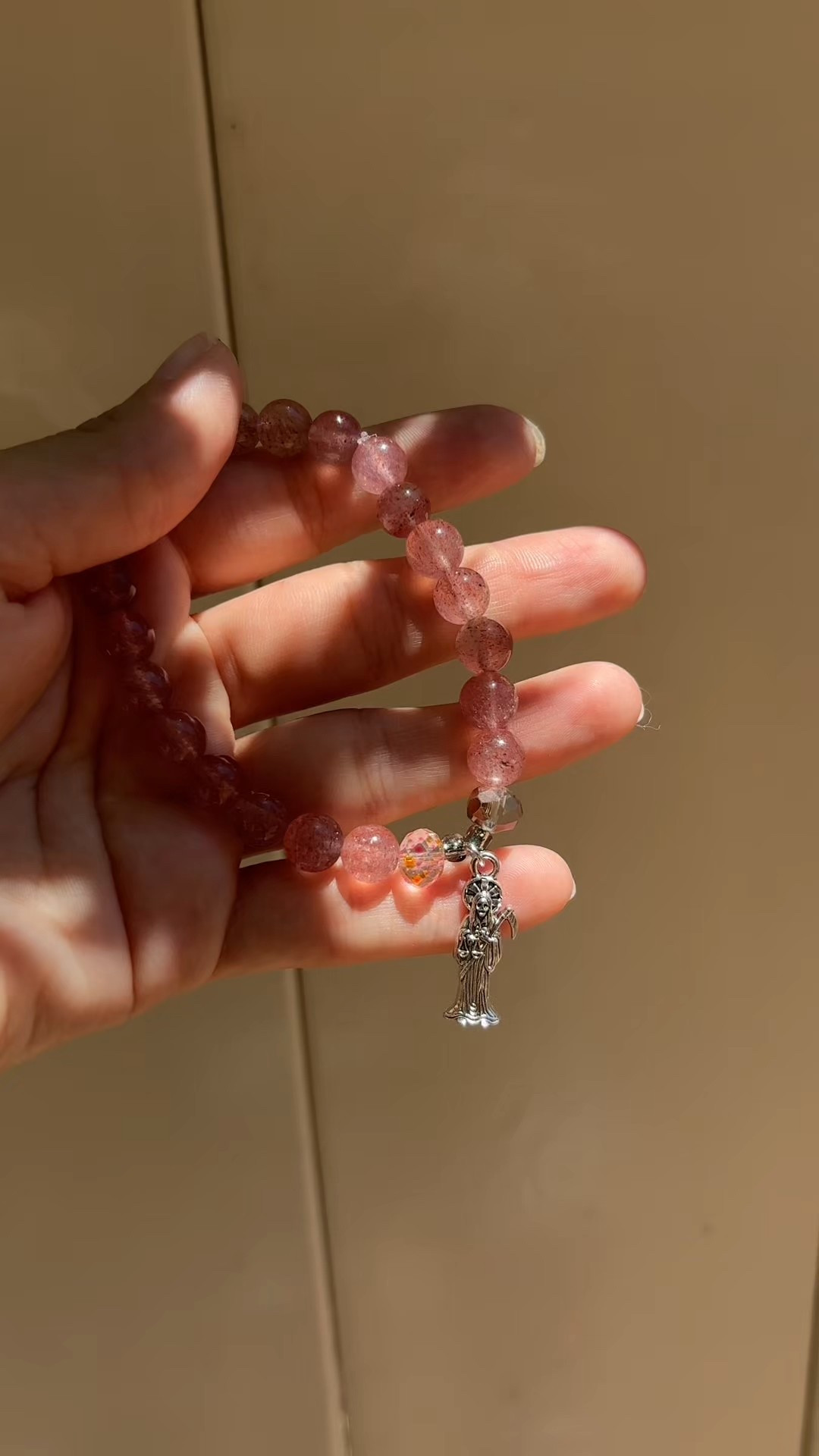 Strawberry quartz santa muerte bracelet 💙