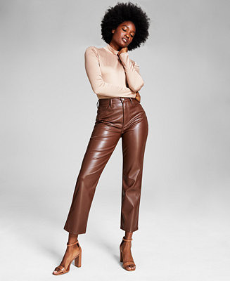 And Now This Women's High-Rise Faux-Leather Straight Pants & Reviews - Pants & Capris - Women - M... | Macys (US)