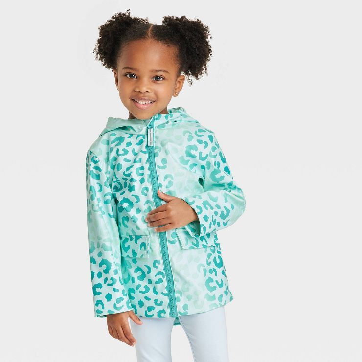 Toddler Leopard Printed Unlined Rain Coat - Cat & Jack™ Teal Blue | Target