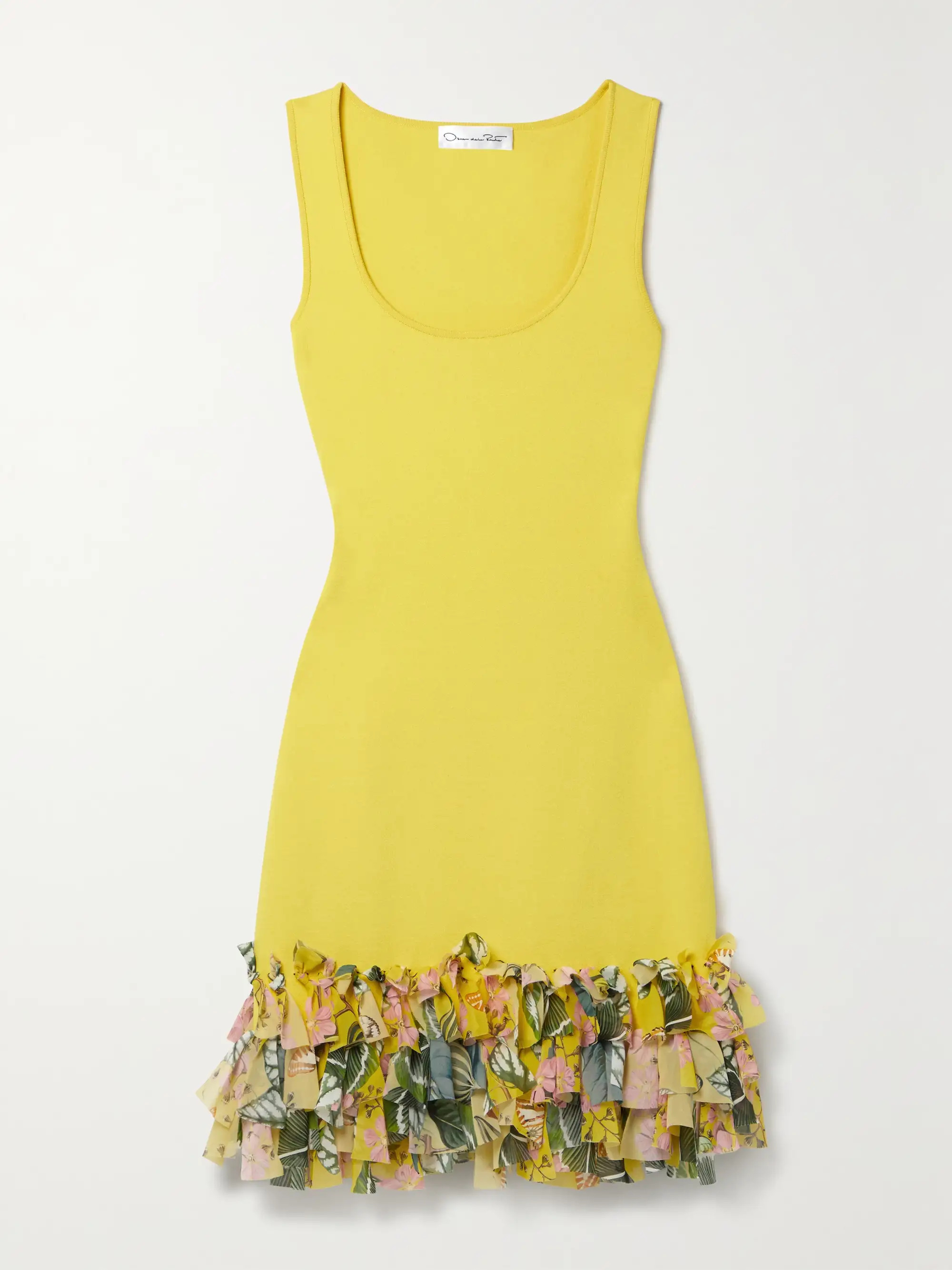 OSCAR DE LA RENTARuffled chiffon-trimmed stretch-knit mini dress | NET-A-PORTER (UK & EU)