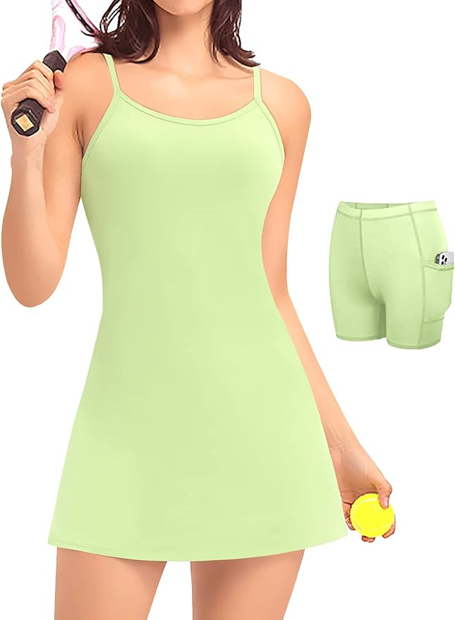 Womens Tennis Dress with Built in Shorts & Bra Sleeveless Workout Dresses with Pockets Athletic G... | Amazon (US)