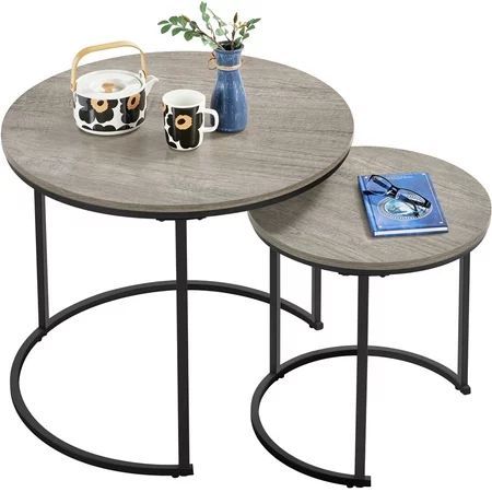 Yaheetech Nesting Coffee Table with Round Wooden Tabletop for Living Room Gray | Walmart (US)