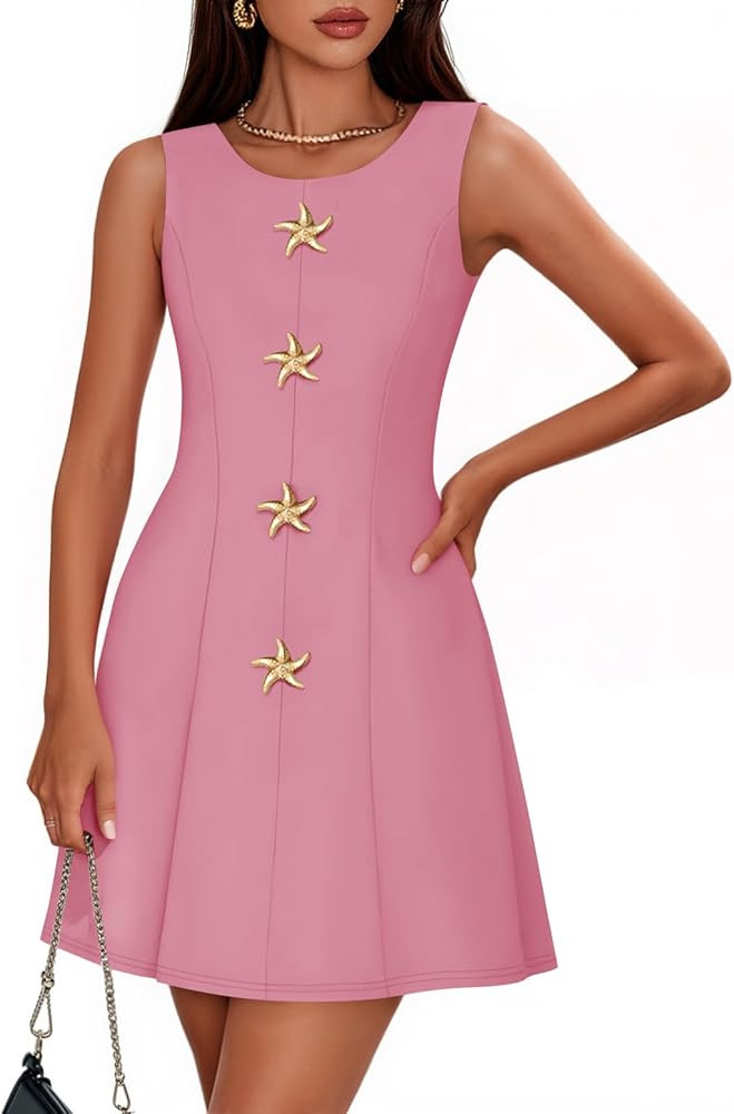 ZESICA Women's Sleeveless Cocktail Mini Dresses 2026 Summer Elegant Crewneck Formal Business Part... | Amazon (US)