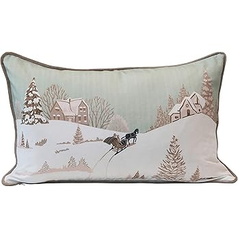 Creative Co-Op 24" L x 16" H Cotton Lumbar w/Christmas Sleigh Scene Print & Velvet Back, Multi Co... | Amazon (US)