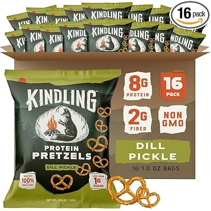 Kindling Protein Pretzels - Dill Pickle | Protein-Packed Snack Size Bags | Kosher | 8g Protein Pe... | Amazon (US)