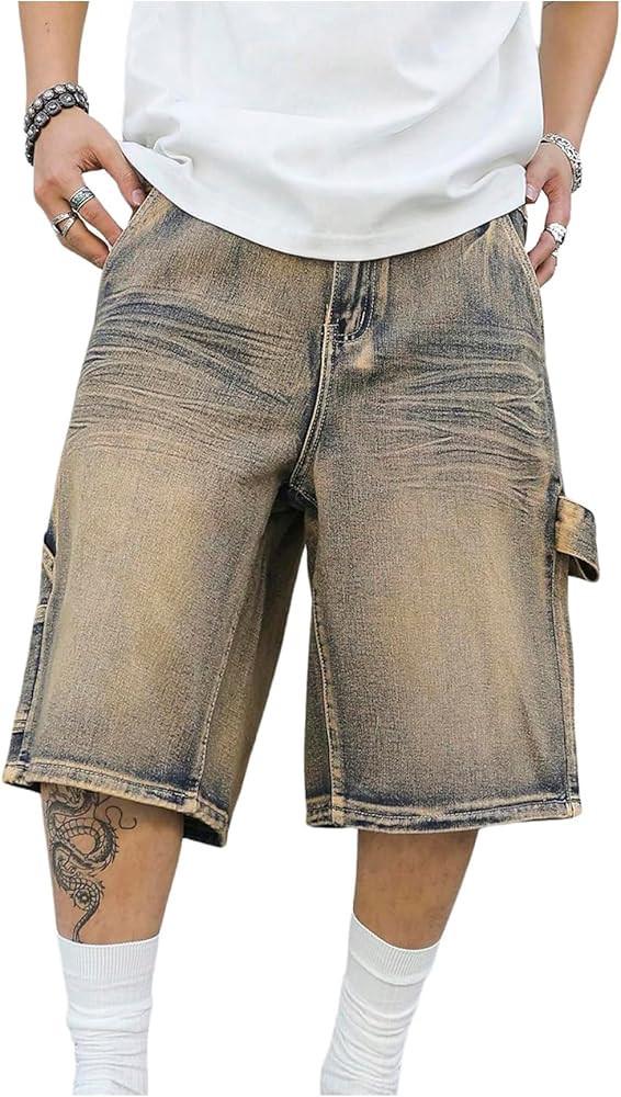 Verdusa Men's Baggy Jorts Vintage Jean Shorts Distressed Wide Leg Bermuda Denim Shorts with Pocke... | Amazon (US)