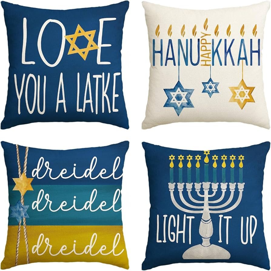 AVOIN colorlife Happy Hanukkah Love You A Latke Menorah Dreidel Throw Pillow Covers, 18 x 18 Inch... | Amazon (US)