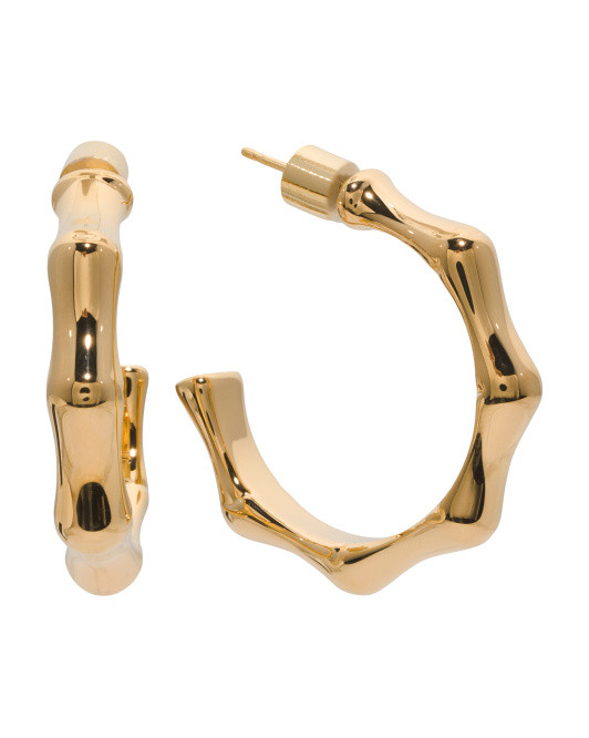 Made In Italy 14kt Gold Bamboo Style Hoop Earrings | TJ Maxx