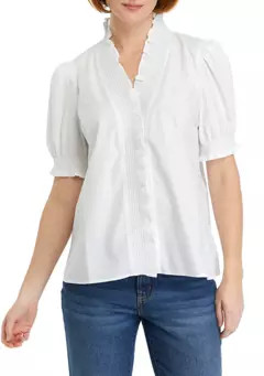 Crown & Ivy™ Women's Smocked Ruffle Neck Blouse | Belk