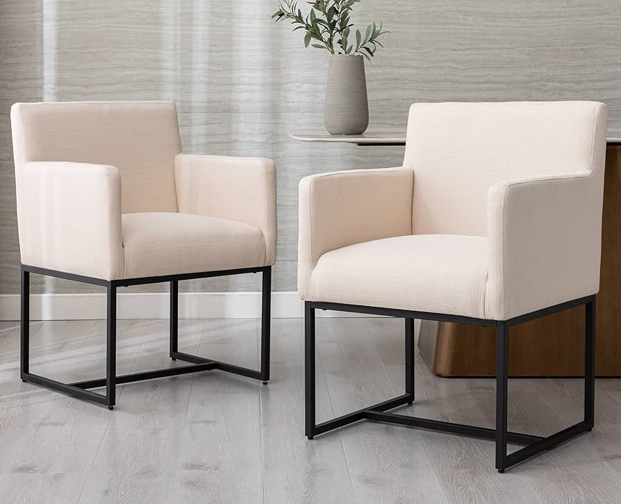 VESCASA Linen Upholstered Dining Chairs with Arms Set of 2, Mid Century Modern Padded Kitchen Cha... | Amazon (US)