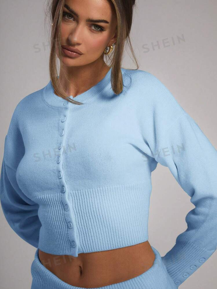 MUSERA Knitted Button Through Top | SHEIN