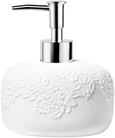 White Soap Dispenser, Ceramic Hand Lotion Dispenser 14oz with Embossed Design, Bathroom Counterto... | Amazon (US)