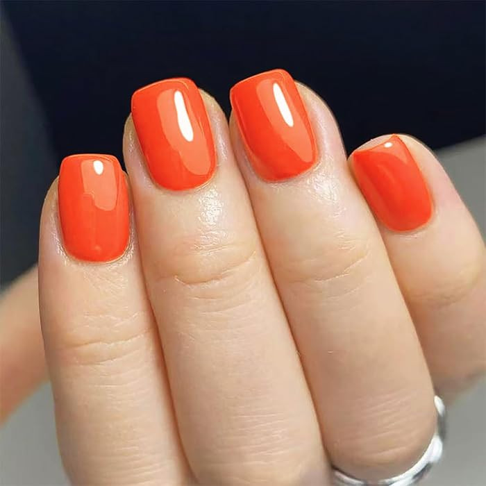 Orange Press on Nails - Bright Orange | Short Square Fake Nails | Solid Color Acrylic Nails,Full ... | Amazon (US)