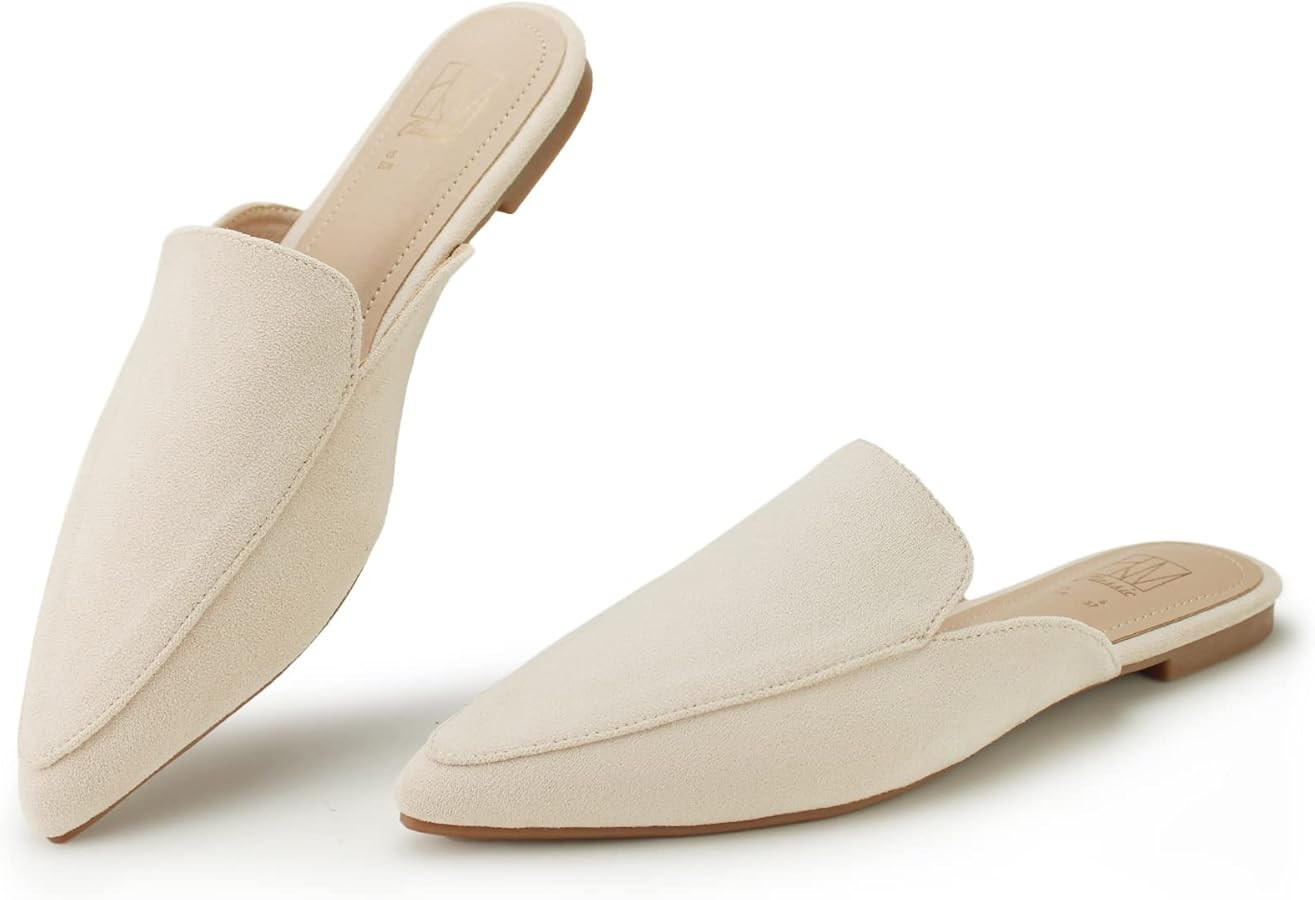 Hawkwell Women's Backless Slip on Slides Comfortable Loafer Shoes Flats Pointed Toe Mules | Amazon (US)