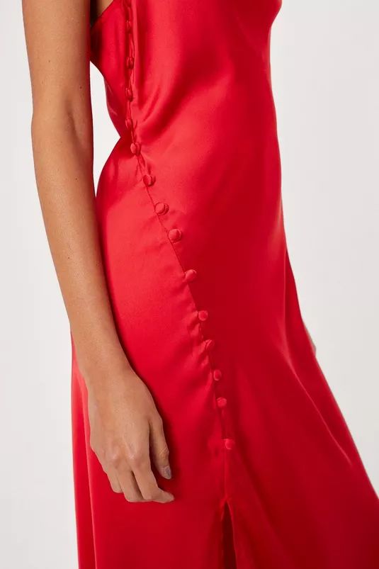 Satin Button Detail Cowl Neck Midi Dress | Nasty Gal (US)