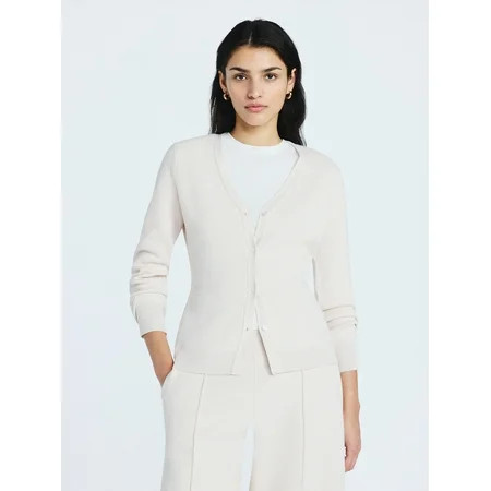 Scoop Women’s V Neck Cardigan Sweater with Long Sleeves, Lightweight, Sizes XS-XXL | Walmart (US)