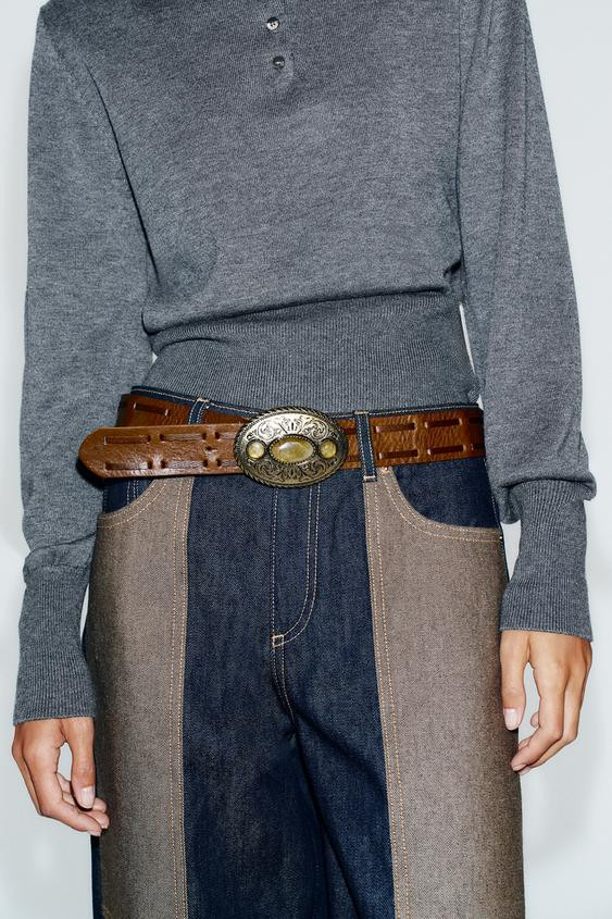 Zara - 100% Leather Sash Belt With Pockets - Women - Chocolate - Women | Zara US
