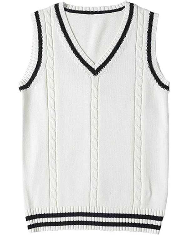 Locachy Women's Slim V Neck Sleeveless Sweater Vest Cable Knit Pullover Sweater | Amazon (US)